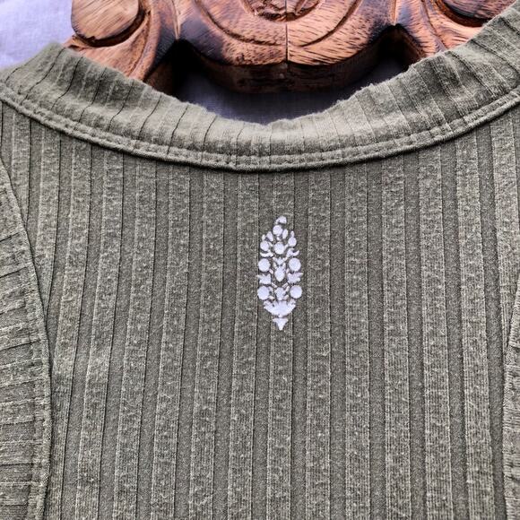 Free People Movement Rib Knit Tank Top Racerback Mock Neck Top Olive Green S - Picture 3 of 7